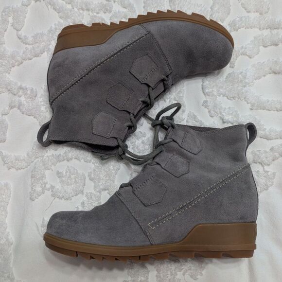 🥾 Sorel Evie Lace Waterproof Gray Suede Wedge Boots Women’s 8.5 - Picture 2 of 9